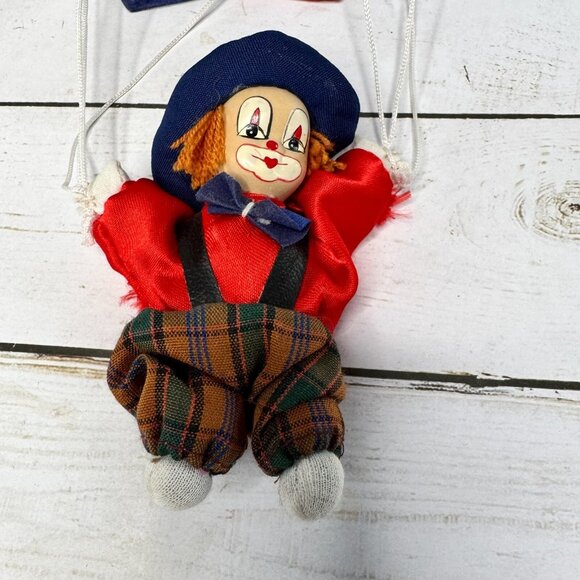 Vintage Small Ceramic & Cloth Clown Toy with Parachute Collectible Hanging Decor - Picture 3 of 9